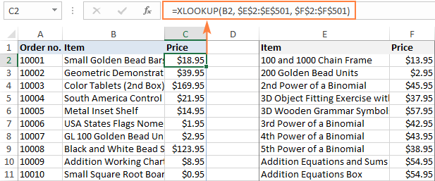 Excel XLOOKUP formula