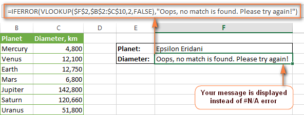 Display your message instead of VLOOKUP error.