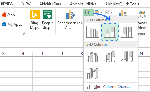 Click on the Insert Column Chart icon to open the drop-down menu