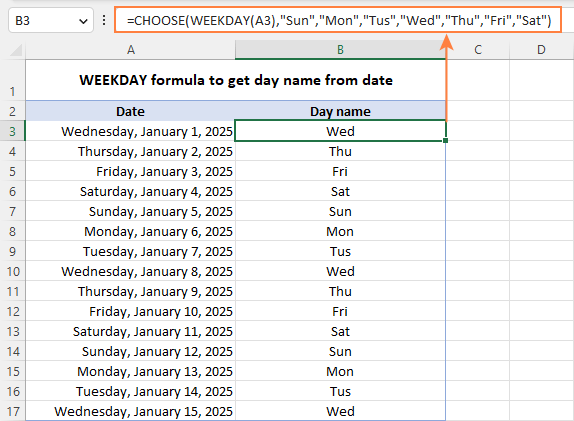 Excel Formula To Get Weekday From Date