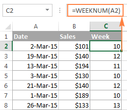 A WEEKNUM formula to get a week number from a date