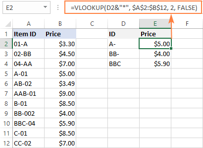 Using wildcard with Excel VLOOKUP