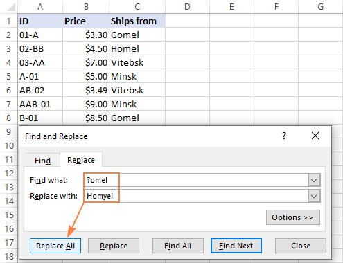 Ký tự đại diện trong Excel: Công thức sử dụng tìm, thay thế và lọc