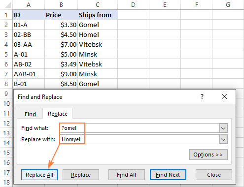 shortcut for replace in excel mac