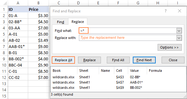 excel for mac find wildcard