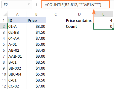 ký tự đại diện Excel không hoạt động với các số trong công thức