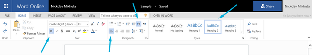 Formatting indication in Word online
