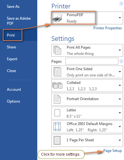 Configuring the PDF settings using the desktop Word to PDF pseudo printer