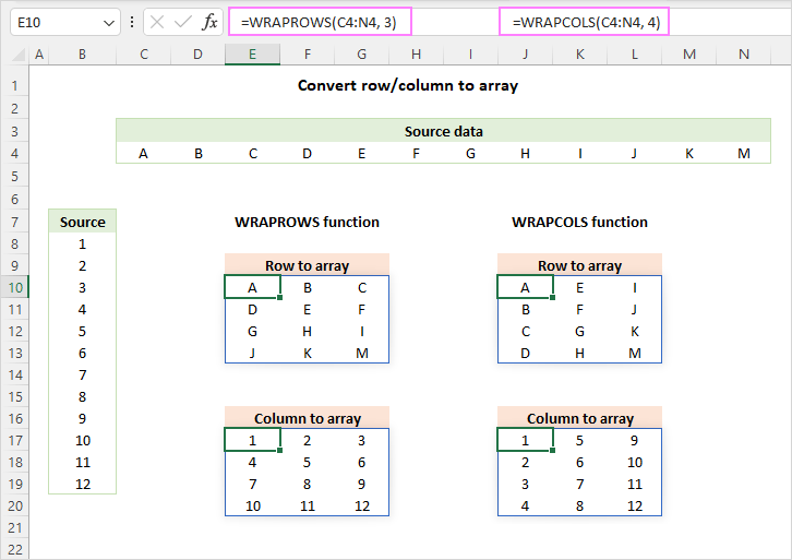 Convert column or row to array in Excel.