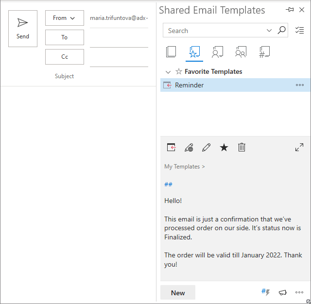 Insert macro to add any text in an email.