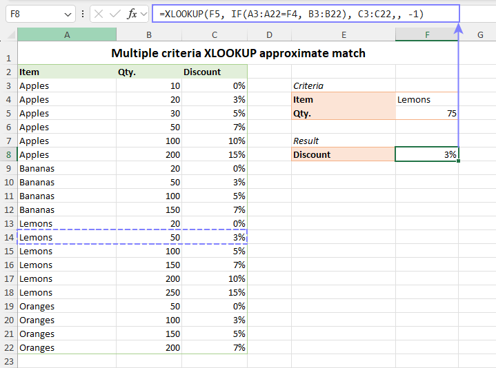 Multiple criteria XLOOKUP with approximate match