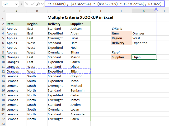 Using XLOOKUP with multiple criteria in Excel