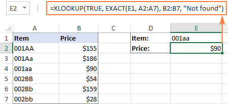 Case-sensitive XLOOKUP