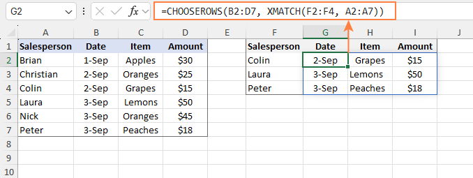 Return multiple columns when the lookup value is a range.