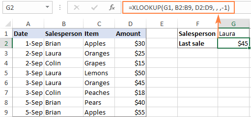 Excel XLOOKUP function with formula examples