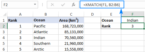 Excel XMATCH function with formula examples