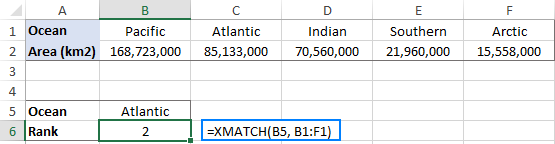 Excel XMATCH function with formula examples