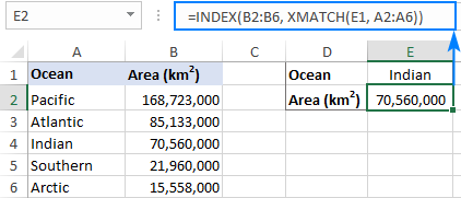 INDEX XMATCH formula in Excel