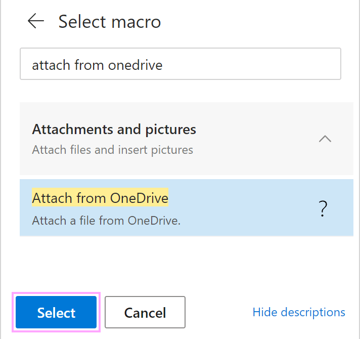 Attach from OneDrive