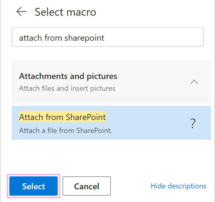 Attach from SharePoint