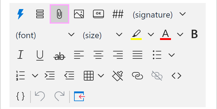 The Message attachments button on the template editor toolbar