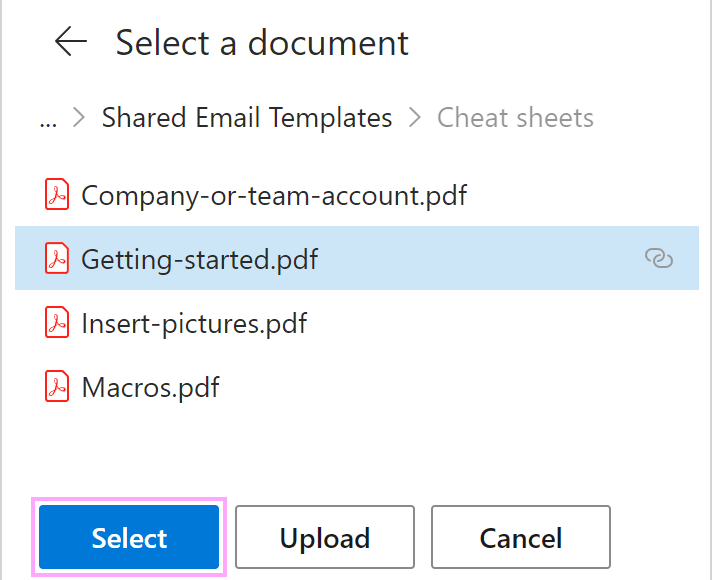 A SharePoint file that is going to be selected