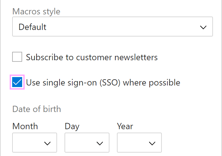 The Use single sign-on (SSO) where possible checkbox
