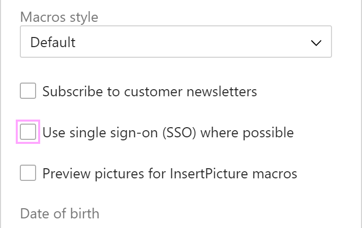 The Use single sign-on (SSO) where possible checkbox