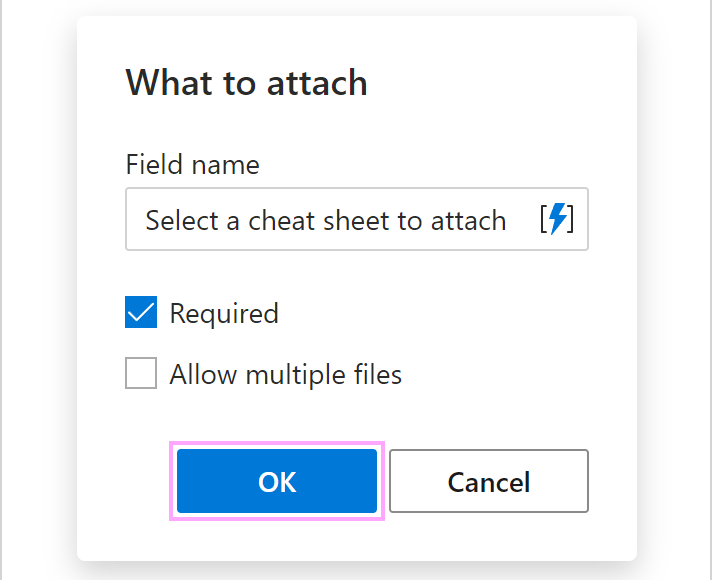 The What to attach dialog