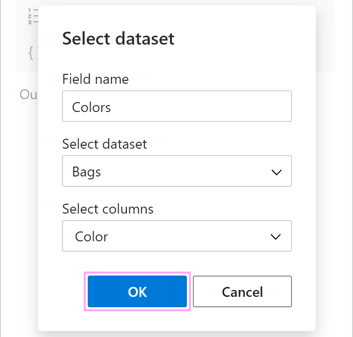 The Select dataset dialog