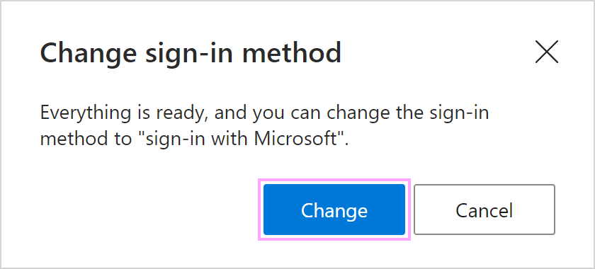 The Change sign-in method dialog