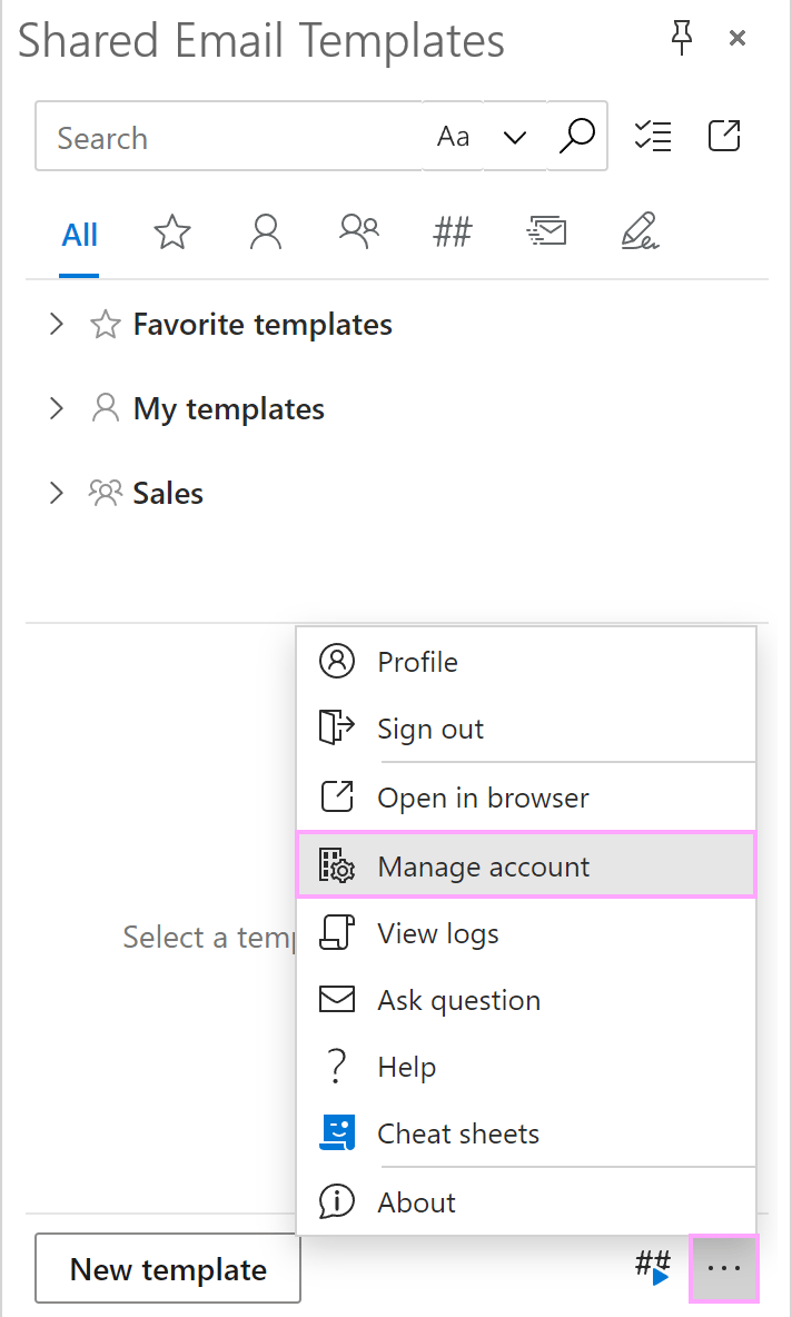 The Manage account option