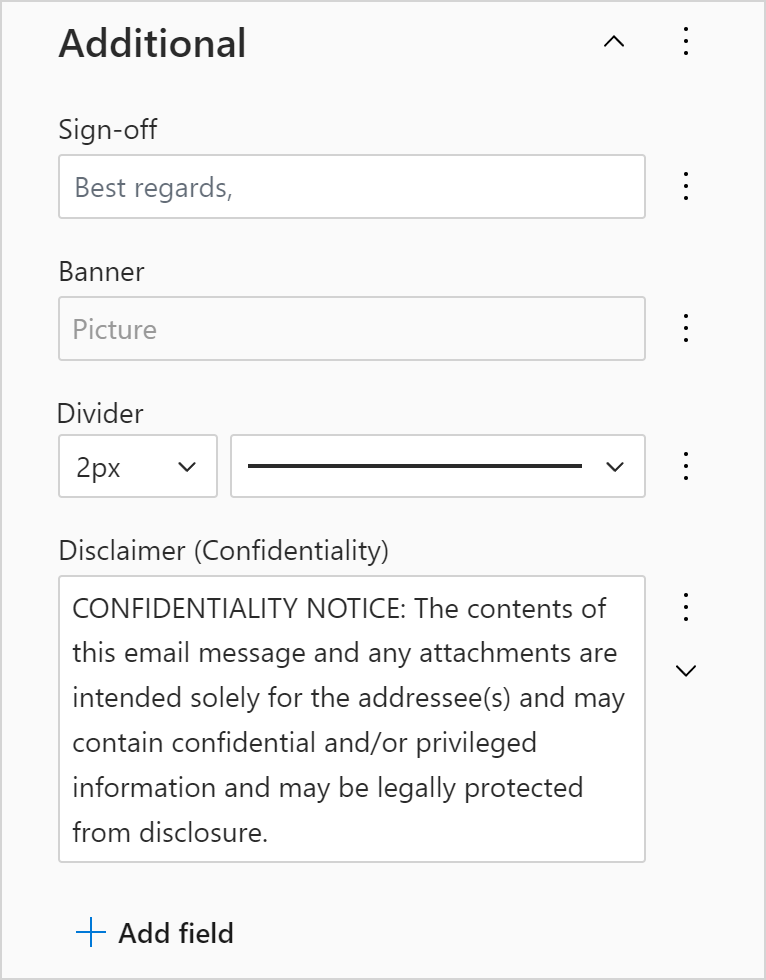 The Additional section on the Fields tab