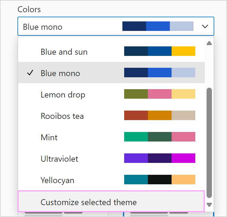 The Customize selected theme option