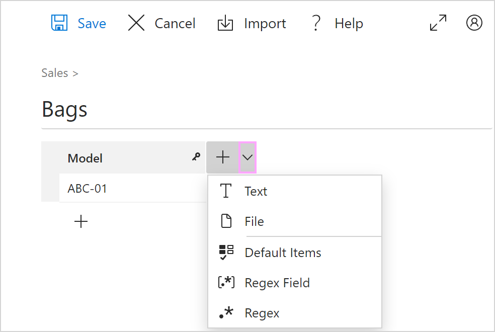 Column types to choose from