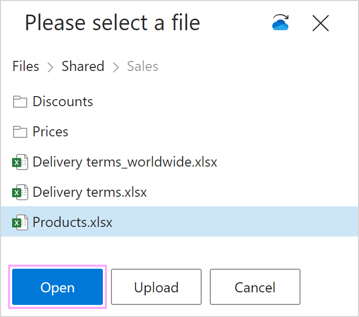 Select an Excel file.