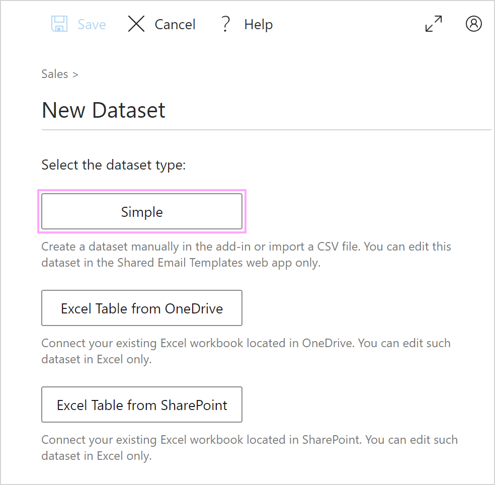 Select a dataset type.