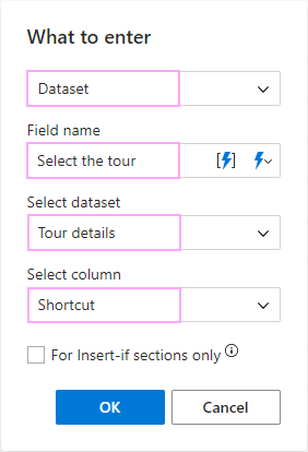 Set up the macro to insert a specific tour's shortcut.