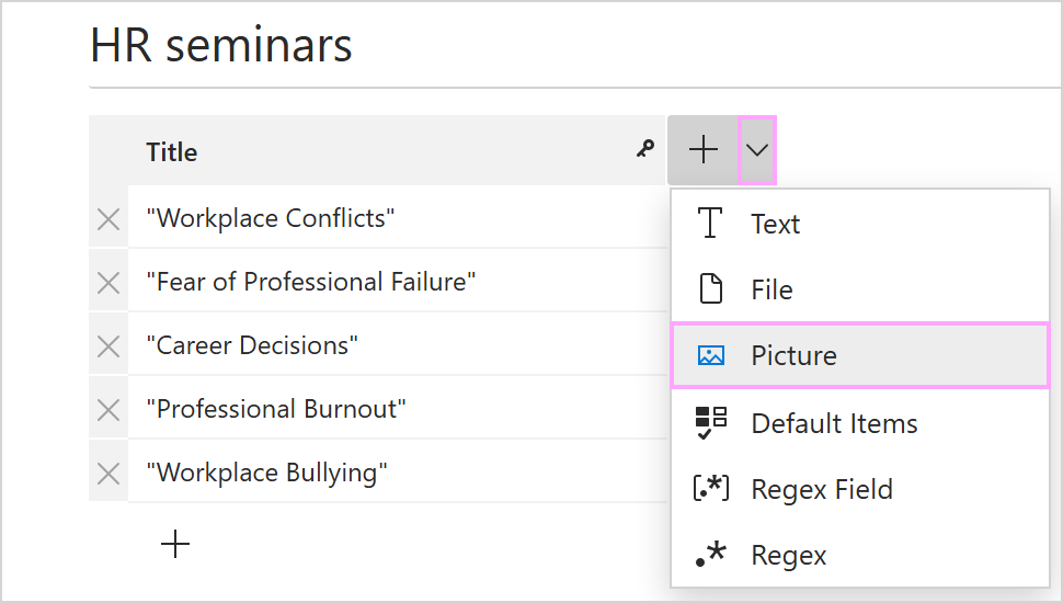Add a picture column to a simple dataset.