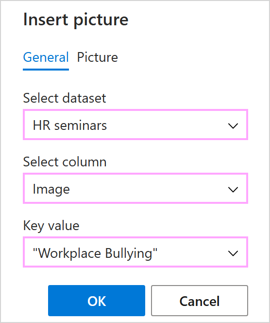 The General tab in the Insert picture dialog