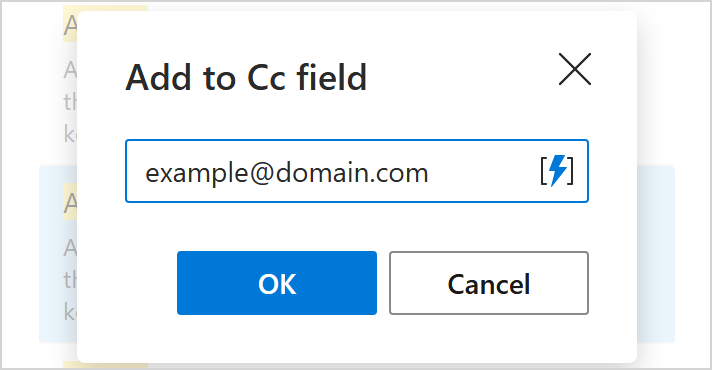 The Add to Cc field dialog