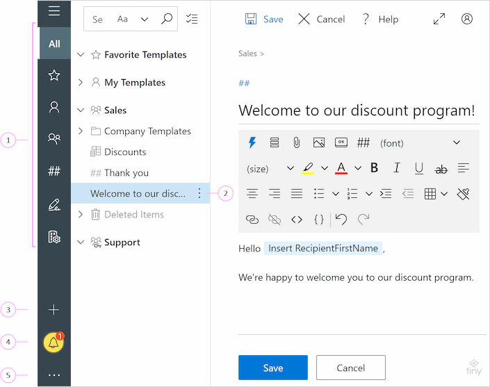 The Shared Email Templates app in a Gmail browser