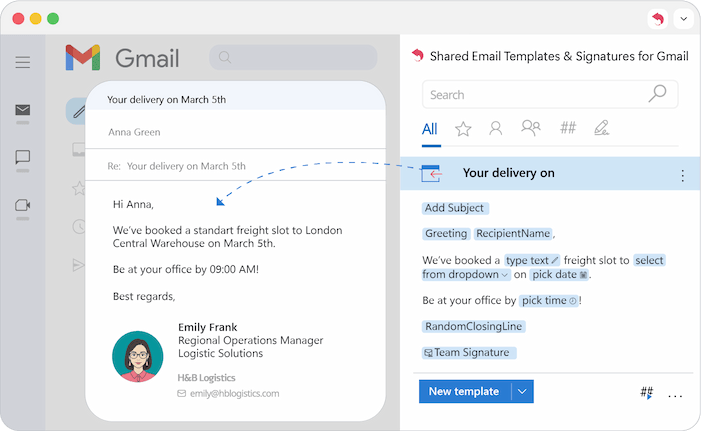 Finding a saved template in the add-on library and inserting it into a Gmail reply with a single click. Finding a saved template in the add-on library and inserting it into a Gmail reply with a single click.