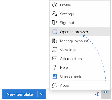 Clicking the three dots in the sidebar to open the template editor in a browser tab.