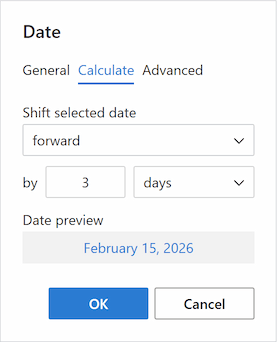 Using the Calculate tab to shift the date forward or backward in time.