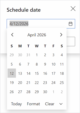 A clickable calendar for selecting or confirming a date before inserting the template.