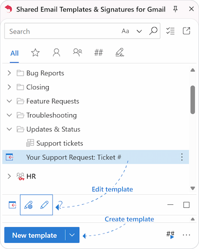 Starting a new email template or clicking the Edit button on an existing one