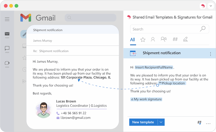 Selecting items from the dropdown and seeing them instantly populate the email message.
