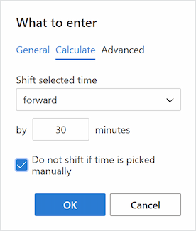 Adjusting the Calculate tab in the time picker.