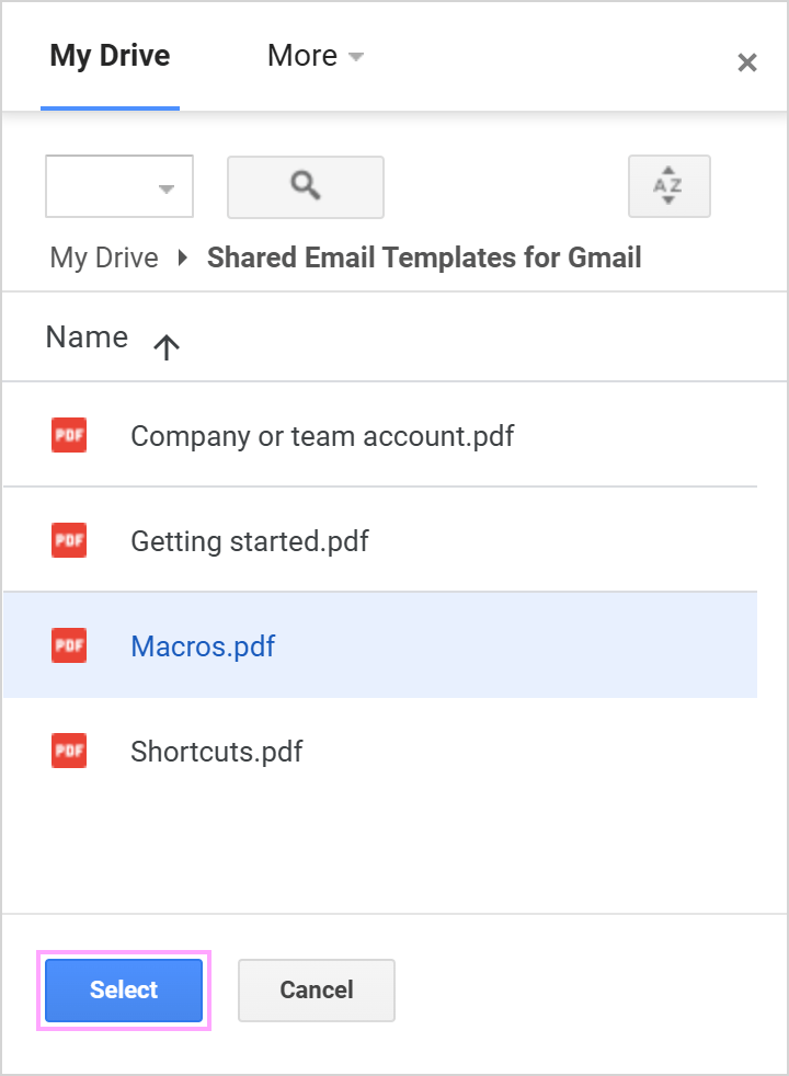 Select a file from Google Drive.